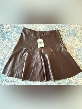 Faux Leather A-Line Skirt in Deep Brown